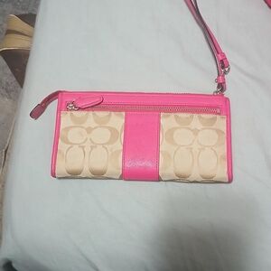 Coach Vibrant Pink and Cream Wristlet